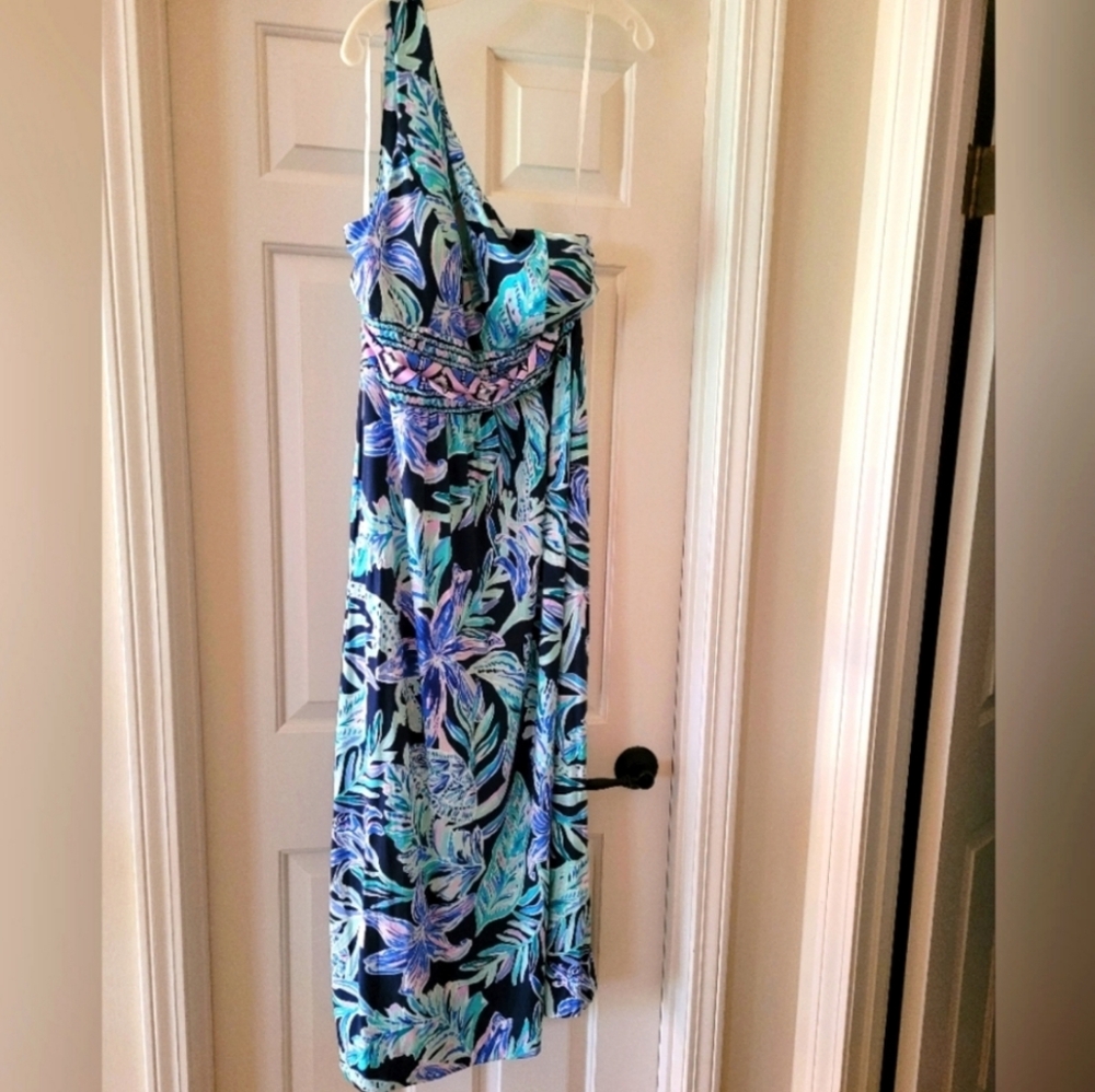💙 Lilly Pulitzer Malia One Shoulder Maxi Dress XL - Picture 4 of 6